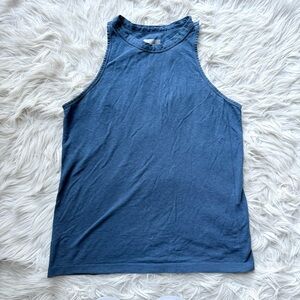 Athleta Indigo 100% Organic Cotton Sleeveless Tee Shirt Top Tank S